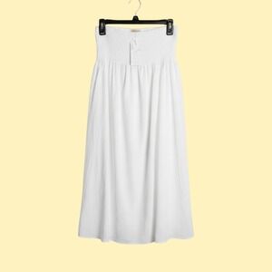 Etosell White Smocked Waist Midi Skirt Womens Medium Wide Elastic Flowy A-Line
